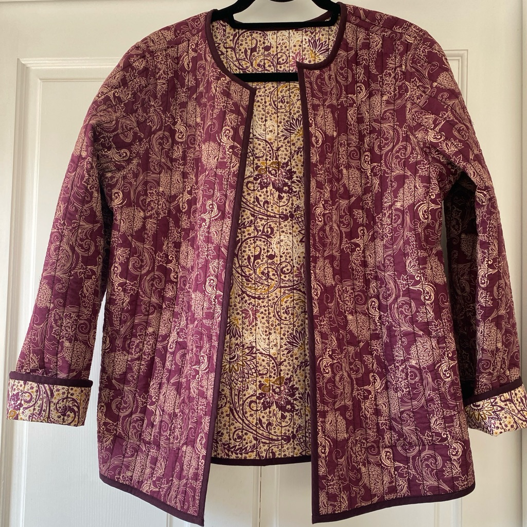 Nwt J. Jill Reversible Quilted Jacket In Almond Folklore Vine - Medium